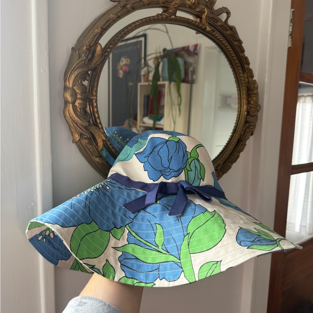 Kate Spade Blue and Green Floral Retro Bucket Hat AS IS